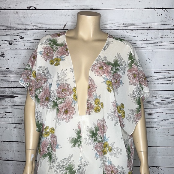 Simplicity by Azul Size 2X Floral Open Front Oversized Kimono Cardigan Cover-Up - Picture 2 of 6